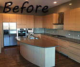 Before renovation, plain cabinets out of style with the rest of the home